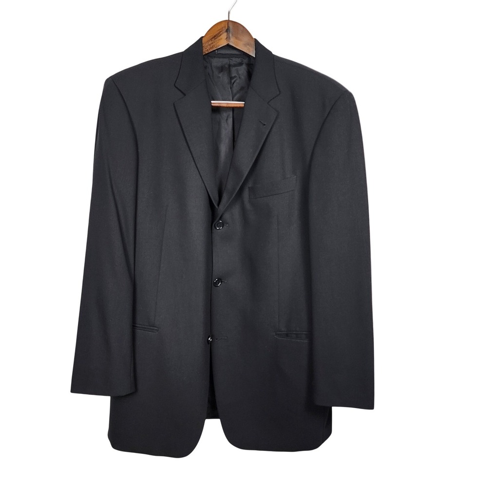 Hugo Boss Virgin Wool Blazer Mens 44L Black Made in USA Business Wedding Vintage